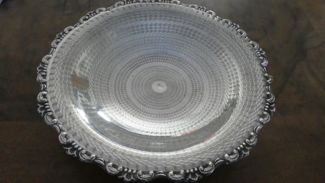 Saladier / Coupe à Fruits Ancien En Cristal Taillé - Monture En Argent Massif, état Très Bon Avec Légères Traces