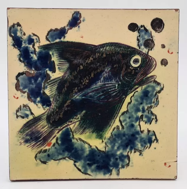 Hand Painted Tile On Plastic Clay by Brannam's North Devon Art Pottery 1963