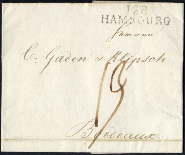 "HAMBURG", L2 Departementstempel "128 HAMBOURG" klar auf Brief 1811, Bordeaux