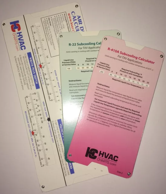 HVAC Chart 3 Pack R-22 & R-410a Superheat Calculator and Duct Calculator