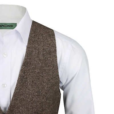 Uomo Vintage Tweed Herringbone Gilet Marrone su Misura Per Smart Formale Gilet 3