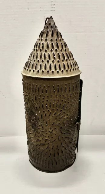 antique early primitive pierced punched tin candle lantern
