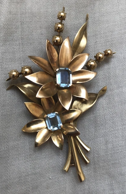 Broche Vintage En Or Jaune 18K Avec Fleurs Et Poinçon Tête D'aigle - Occasion