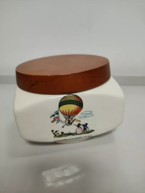 Vintage Tobacco Jar, by Whitecross  Humidor with Lid, Handmade, Air Balloon Art