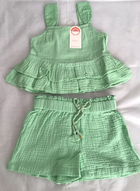 River Island Mini Girls Aged 2-3 Years Green Peplum Top Shorts Set BNWT