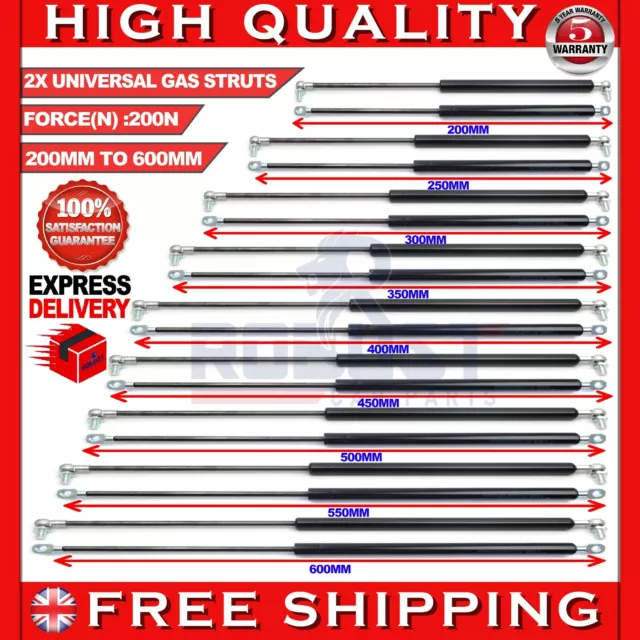 2x UNIVERSAL GAS STRUTS SPRINGS 200/250/300/350/400/450/500/550/600MM (N)200 M8