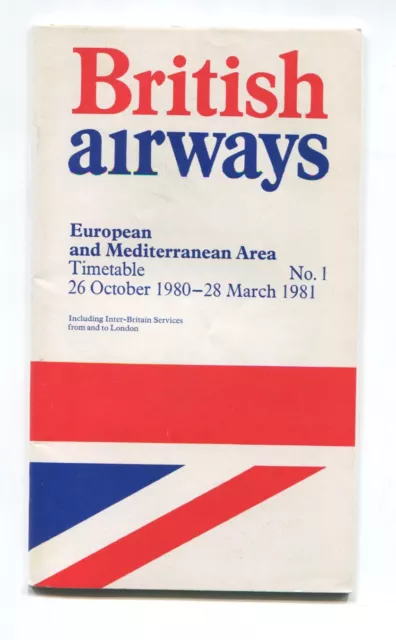 British Airways European & Mediterranean Airline Timetable Winter 1980/1 No.1 Ba