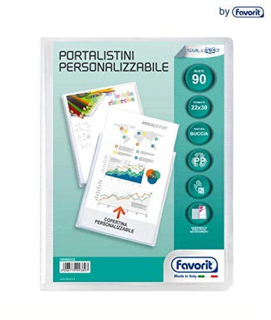 (TG. 22 x 30 cm) Favorit 100460332 - Portalistino Personalizzabile 90 Buste, 22