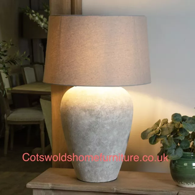 Extra Large Tall Athena Stone TABLE LAMP with Linen shade rustic neutral 82 cm