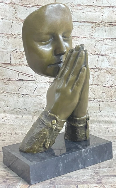 PRAYING HANDS FLOATING Face in Prayer Bronze Statue Sculpture Religious ...