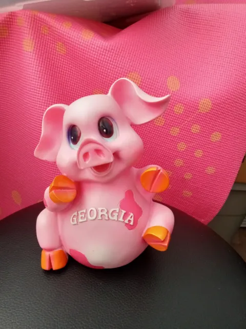 5.5" Souvenir Pink Hand Painted Ceramic Georgia Pig Figurine PIGGY BANK