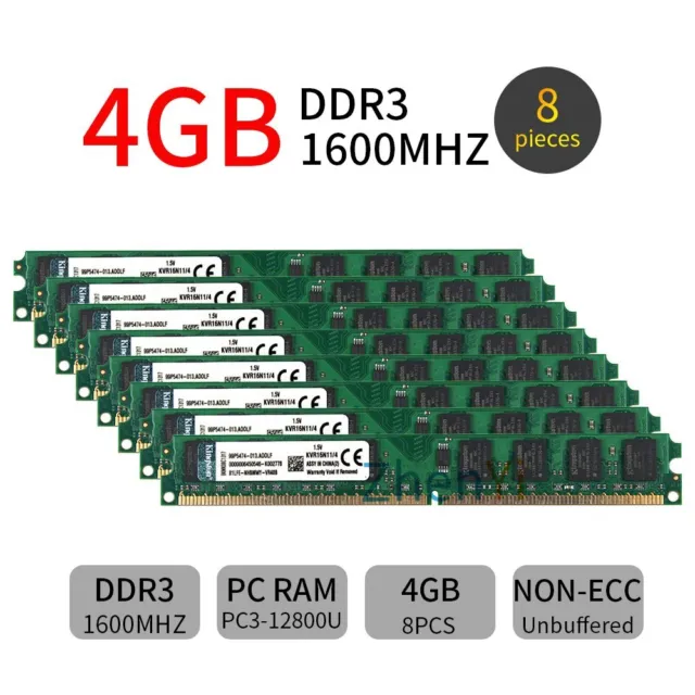 Kingston 32GB Kit 8x 4GB PC3-12800U DDR3 1600MH KVR16N11/4G DIMM Memoria RAM DE