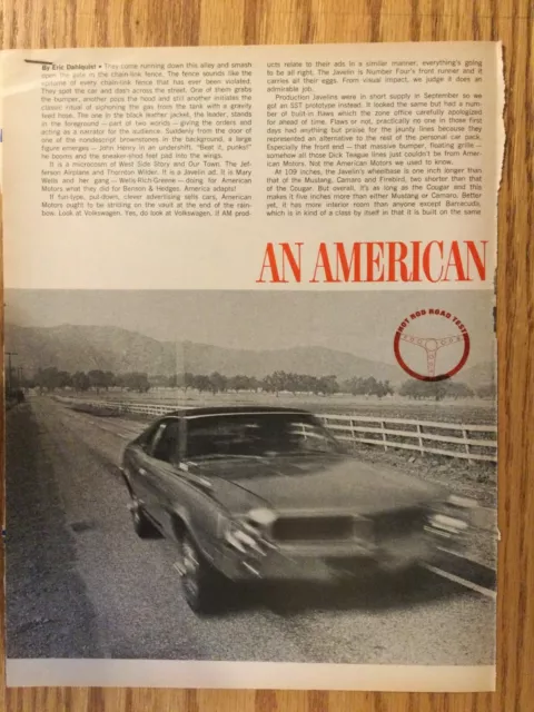 AMC153 Road Test American Motors AMC 1968 Javelin Dec 1967 4 pages $4122