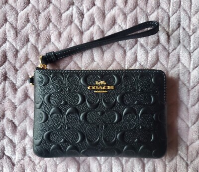 COACH DARCY LEATHER Corner Zip Wristlet Wallet True Red 6