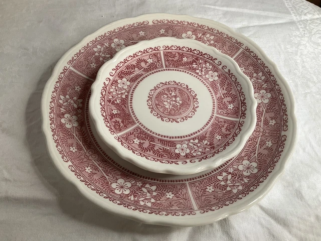 VTG Syracuse China Restaurant Ware Dinner Plate 10” Bread Plate 6.5” Red Flower