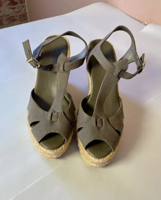 Ralph Lauren Collection Olive Espadrille Wedge Size 8