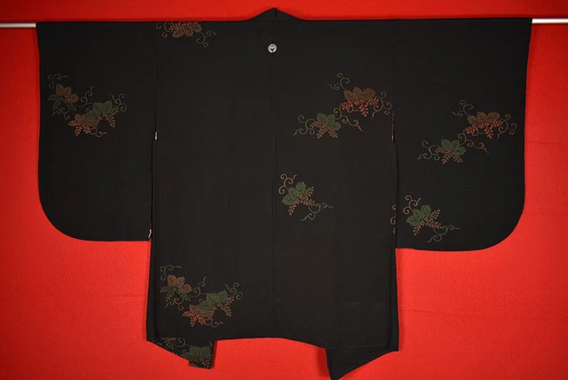 Vintage Japanese Kimono Silk Antique BORO Black HAORI Kusakizome Woven/B821/540