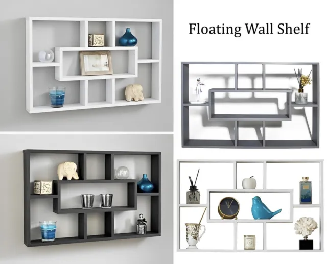 Floating Shelves Wall Mounted Display 7 Compartment Bookshelf Space Saving Décor
