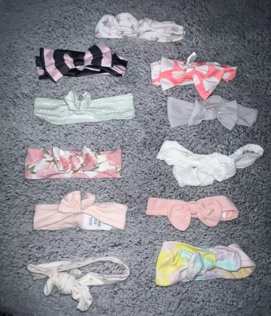 LOT OF 11 - Baby Girl Infant Headband Bows Variety of Colors and Designs