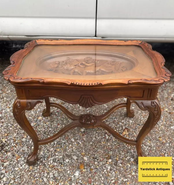 Solid Walnut Carved Cherub Coffee Table with Glass Serving Tray (JLC-CT-15) 2