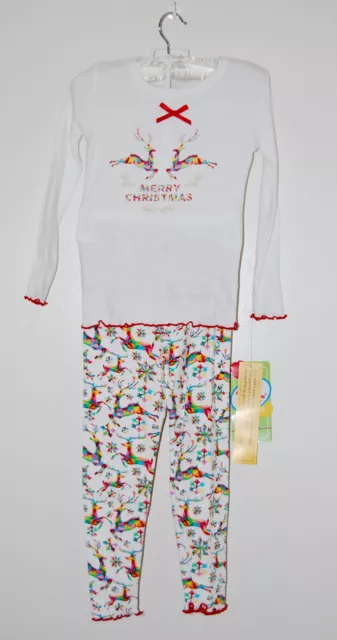 NWT Sara's Prints Little Girl's Multicolor Reindeer Print 2pc LS Pajama Set sz 4