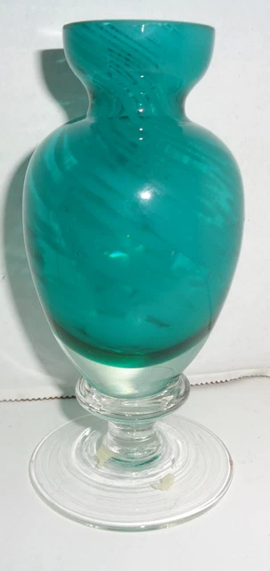 Studio Cased Art Glass Perfume Bottle, Teal Body With Clear Base **NO STOPPER**