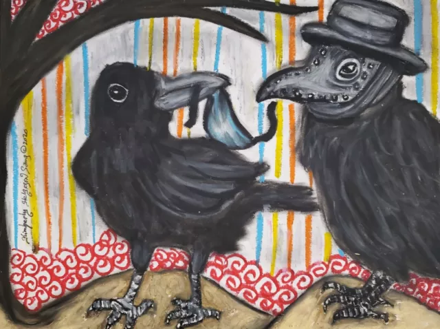 Crow in Plague Doctor Mask 8.5 x 11 Art Print Steampunk Signed Artist KSams