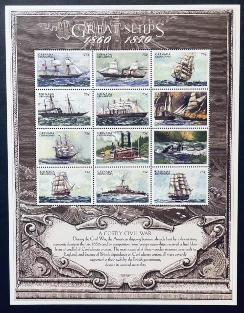 Grenada Gren Great Ships Stamps Sheet Of 12 1998 Mnh Sailing Robert E Lee Steam