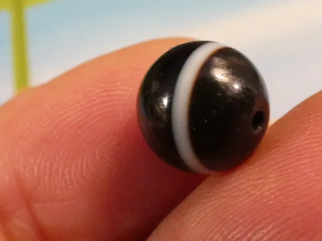 Antique Sulemani Mid Banded Agate  Bead 10.3 Mm Perfect 120 Year Old Heirloom