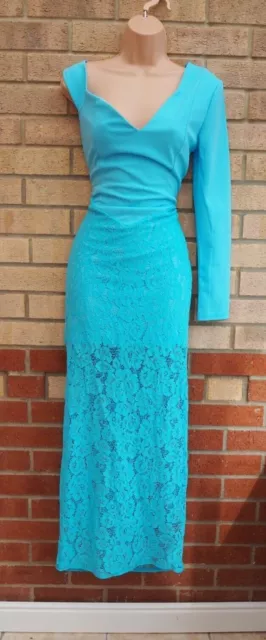 Chic Me Turquoise Blue Lace Long One Shoulder Maxi Party Wedding Dress 10 12