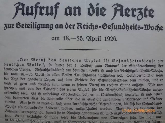 B29) Wurfzettel, Reichs=Gesundheits=Woche 1926, Reichsausschuß BERLIN,Fritzchens