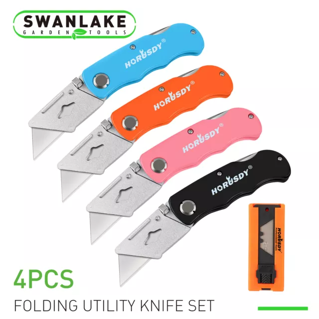 Folding Utility Pocket Heavy Duty Knife Box Cutter With Lock 5 Extra blades