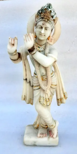 Antique Old Italian Marble Stone Hand Carved Hindu God Krishna Sculpture Statue