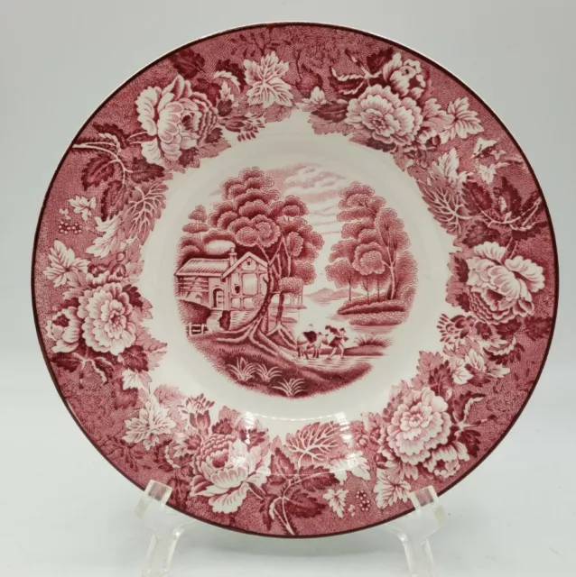 Vintage Enoch Woods English Scenery Woods Ware Bowl Red/Pink 7.5" W