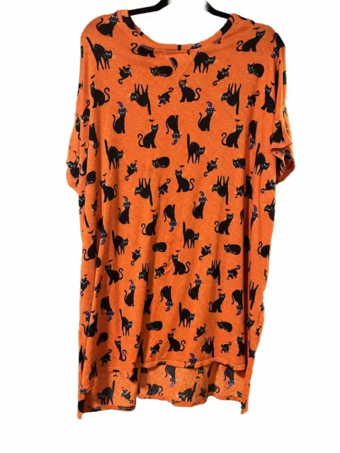 Way to Celebrate Short Sleeve Sleep Pajama Tunic 2x 18/20 Halloween Black Cats