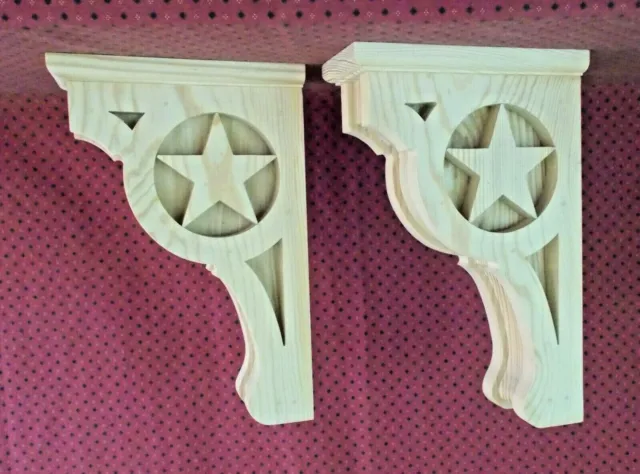 PAIR 8 x 12-1/2 Wood Corbels Shelf Mantle Support Brackets (#3308A) Lone Star