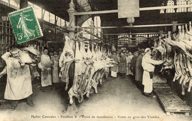 wholesale-meat-market-at-les-halles-in-paris-1908-old-illustration