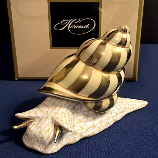 Herend Figurine - Large Sea Snail - Butterscotch / Yellow Fishnet NIB