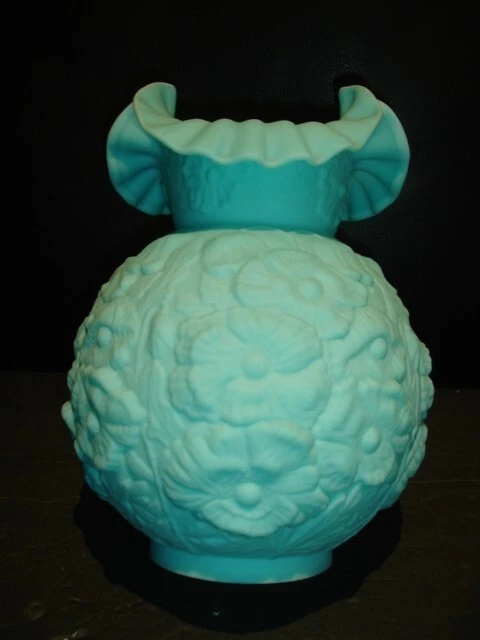 Fenton Blue Custard Satin Glass Poppy Lamp Shade, Perfect