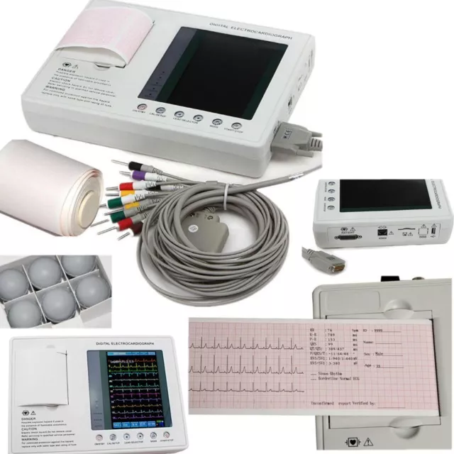 12-Lead ECG/EKG Machine w/Interpretation Electrocardiograph 3-Channel Machine