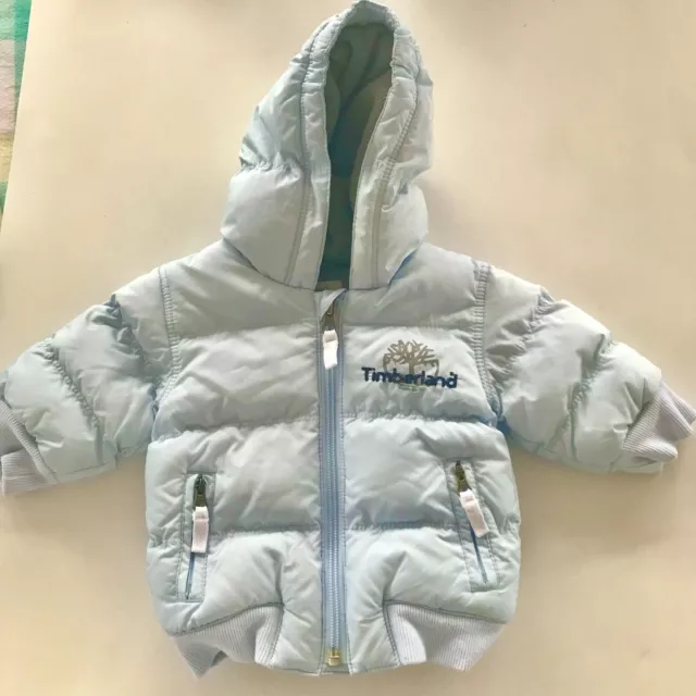 Timberland Infant Puffer Jacket Baby Blue Size 3/6 Months Winter Warm Insulated