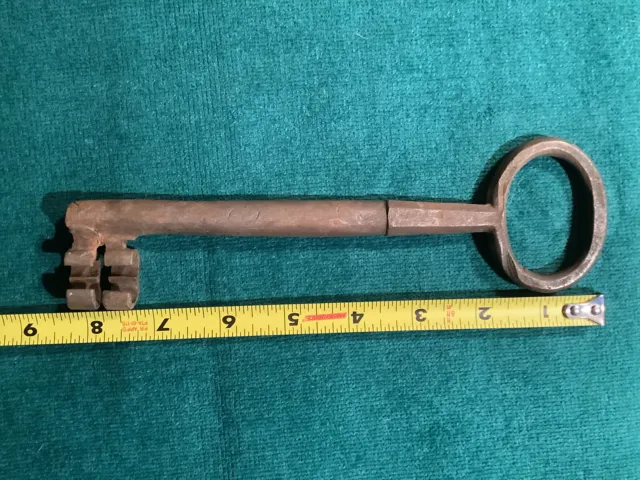 Large Antique Hand Made Wrought Iron Key - 8-1/4 Inches in Length - Weight 9 Oz.