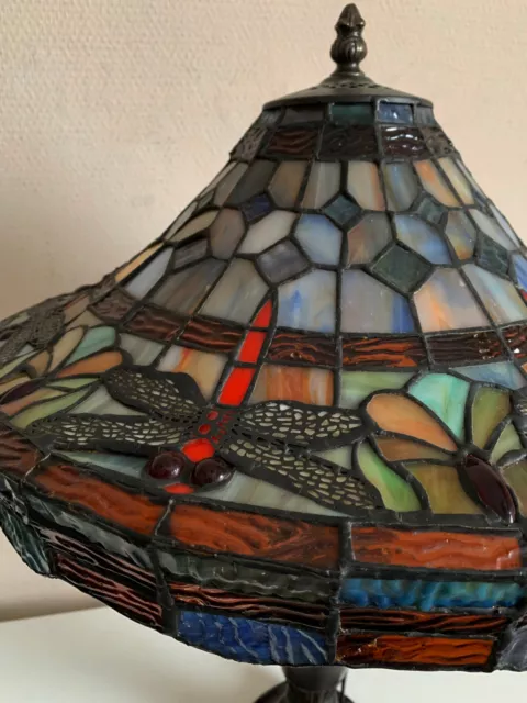 Tischleuchte im Jugendstil echt Tiffany Glas Kunst Motiv Libelle Leuchte H 56 cm 2