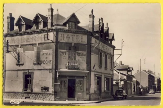 cpsm BAZANCOURT en 1957 (Marne) HÔTEL MODERNE Café Restaurant Billard Merlin