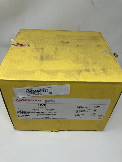 New Chesterton S20 Cassette Type Cartridge Seal, Seal / Shaft Size 1.750 180262