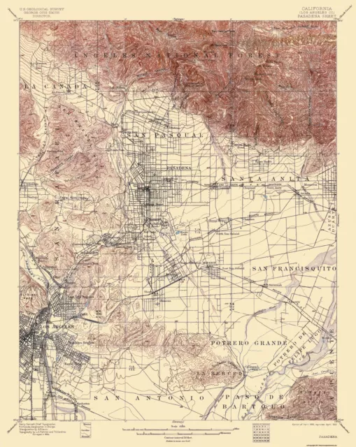 Topo Map - Pasadena California Quad - USGS 1900 - 23 x 28.91