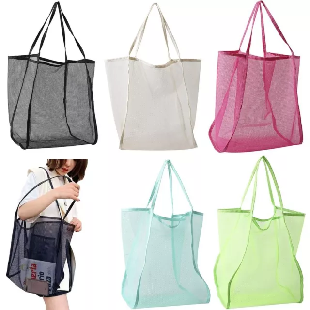 Reusable Beach Mesh Bag Mesh Shoulder Bag Handbag Mesh Tote Bag Shopping Bag