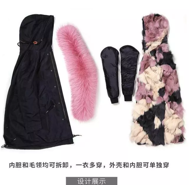 Womens Mink Fur Collar Real Fox Fur Lined Parka Coat Overcoat Winter Jacket Warm 3