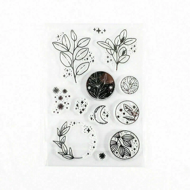 Blumen Sterne Mond Silikonst. Clearstamp Motivstempel Set DIY Basteln Druck