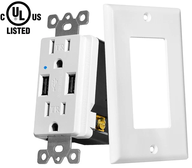Receptáculos eléctricos resistentes a la manipulación con toma de pared 4,2A con puertos USB con cubierta